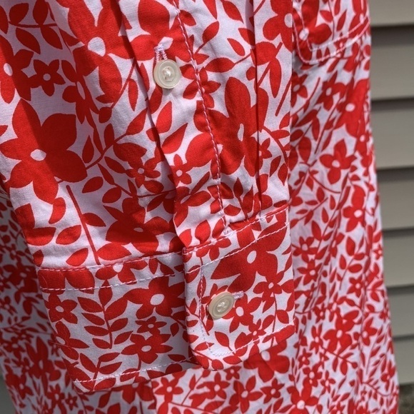 L.l. Bean Floral Print Cotton/Lycra Button Down Shirt - Red/White - Picture 9 of 13